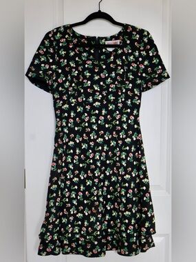 Maggy London Black Floral Fit-and-Flare Kids Dress with Pink and Cream Accents